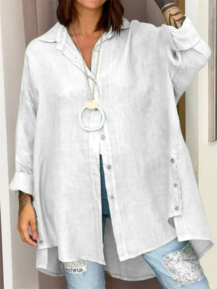 Chic Oversized Lapel Button Up Cozy Cotton Shirt for Women