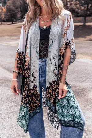 Davina Open Front Printed Half Sleeve Cover Up