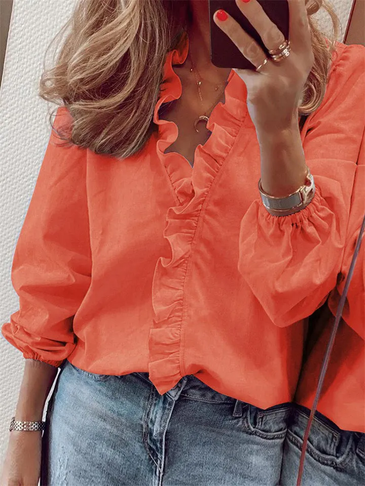 Elegant Ruffled Collar Long Sleeve Blouses for Women