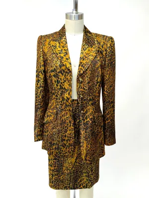 Escada Silk Lurex Animal Print Skirt Set