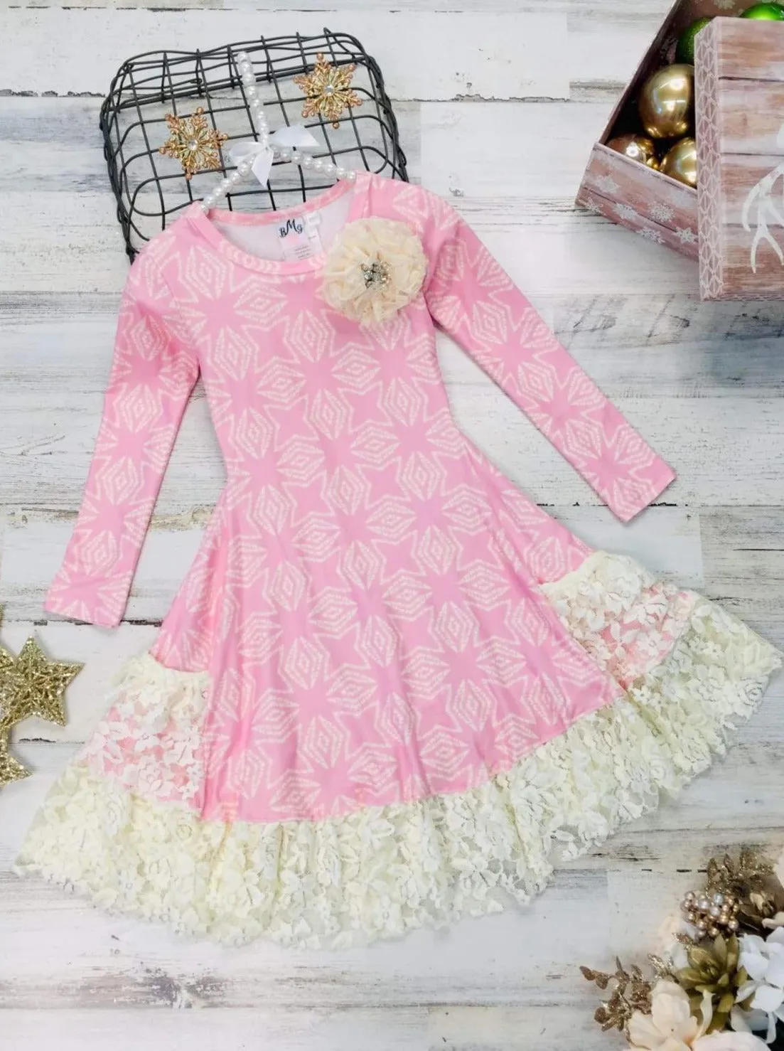 Fierce and Festive Ruffle Lace Hem Dress