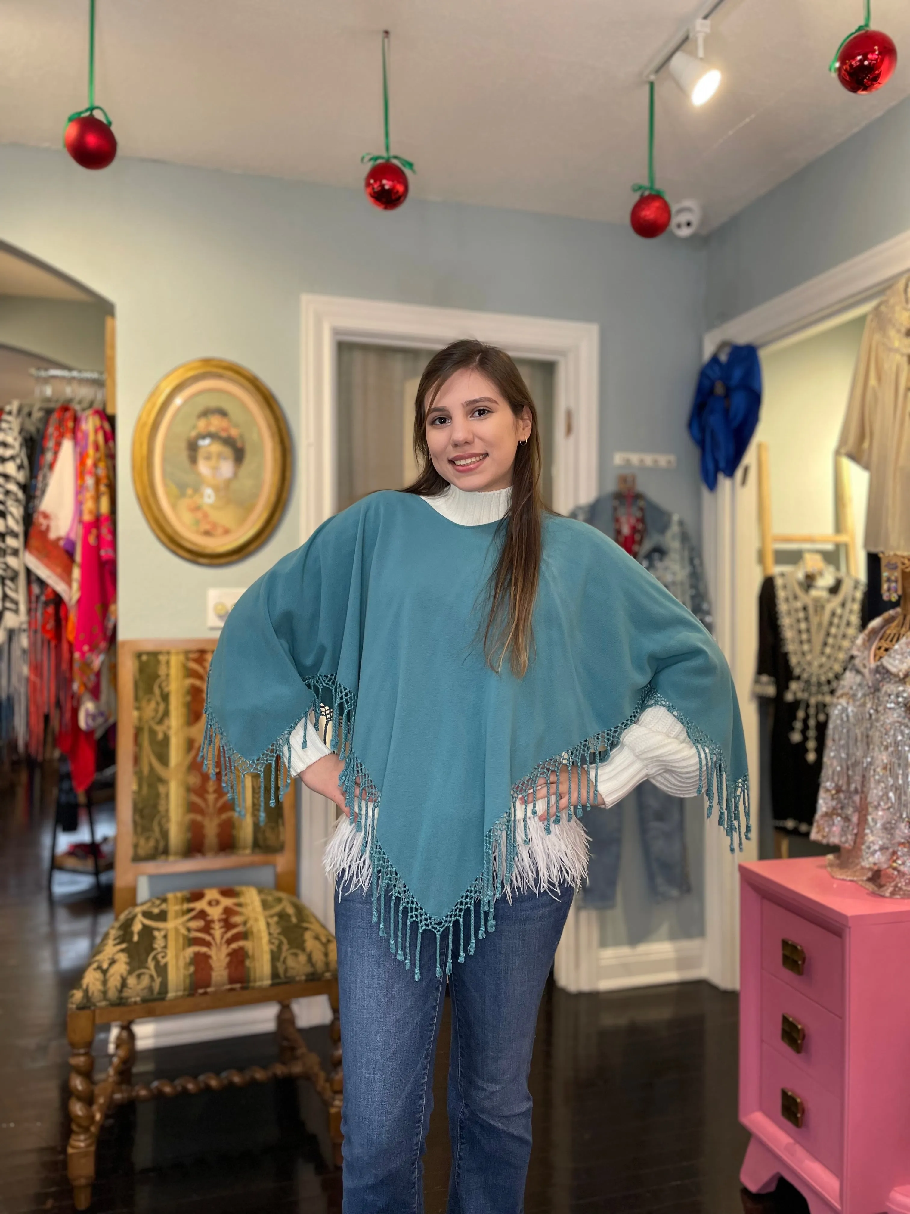 Fringed Poncho In Solid Colors
