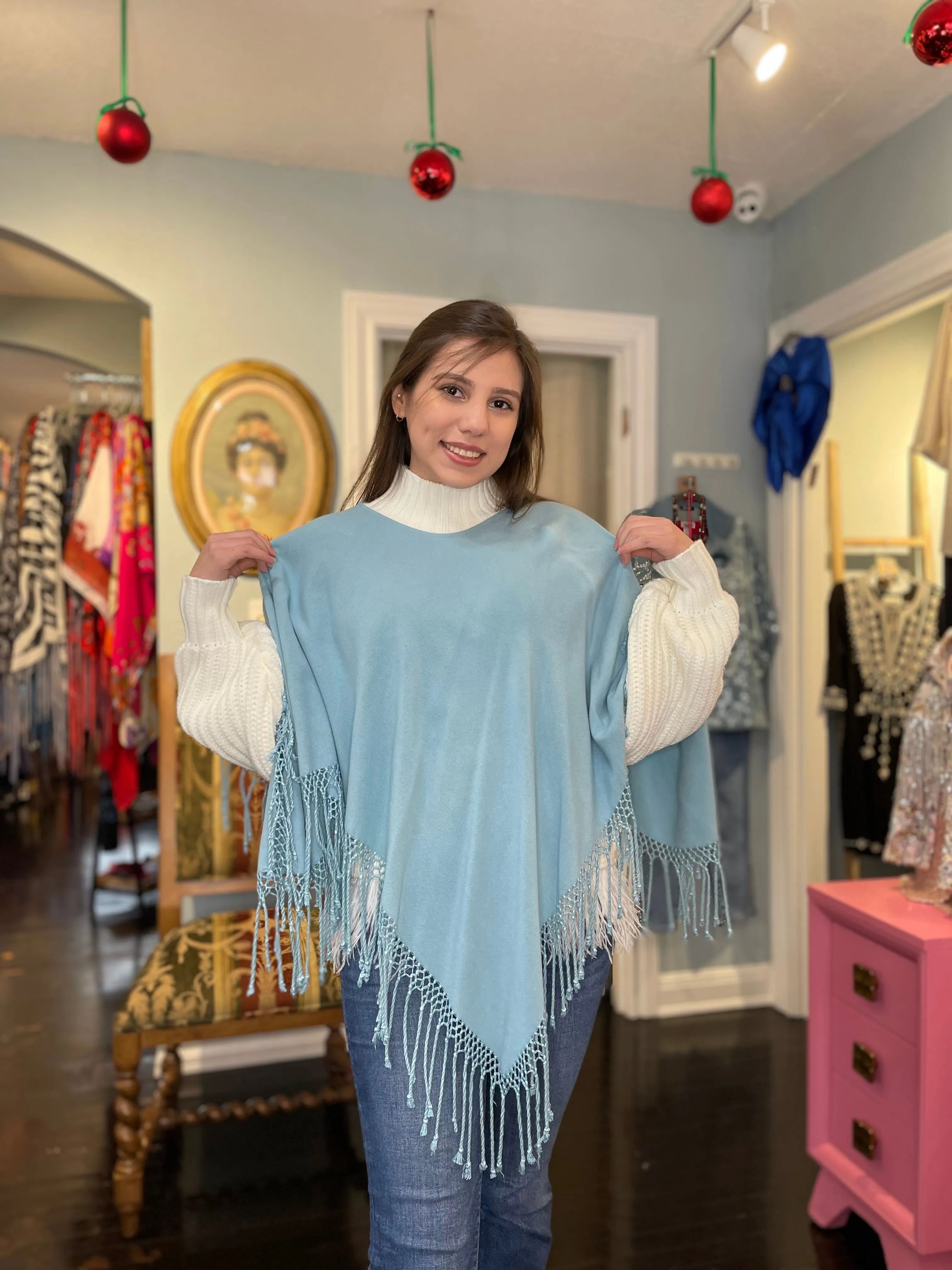Fringed Poncho In Solid Colors