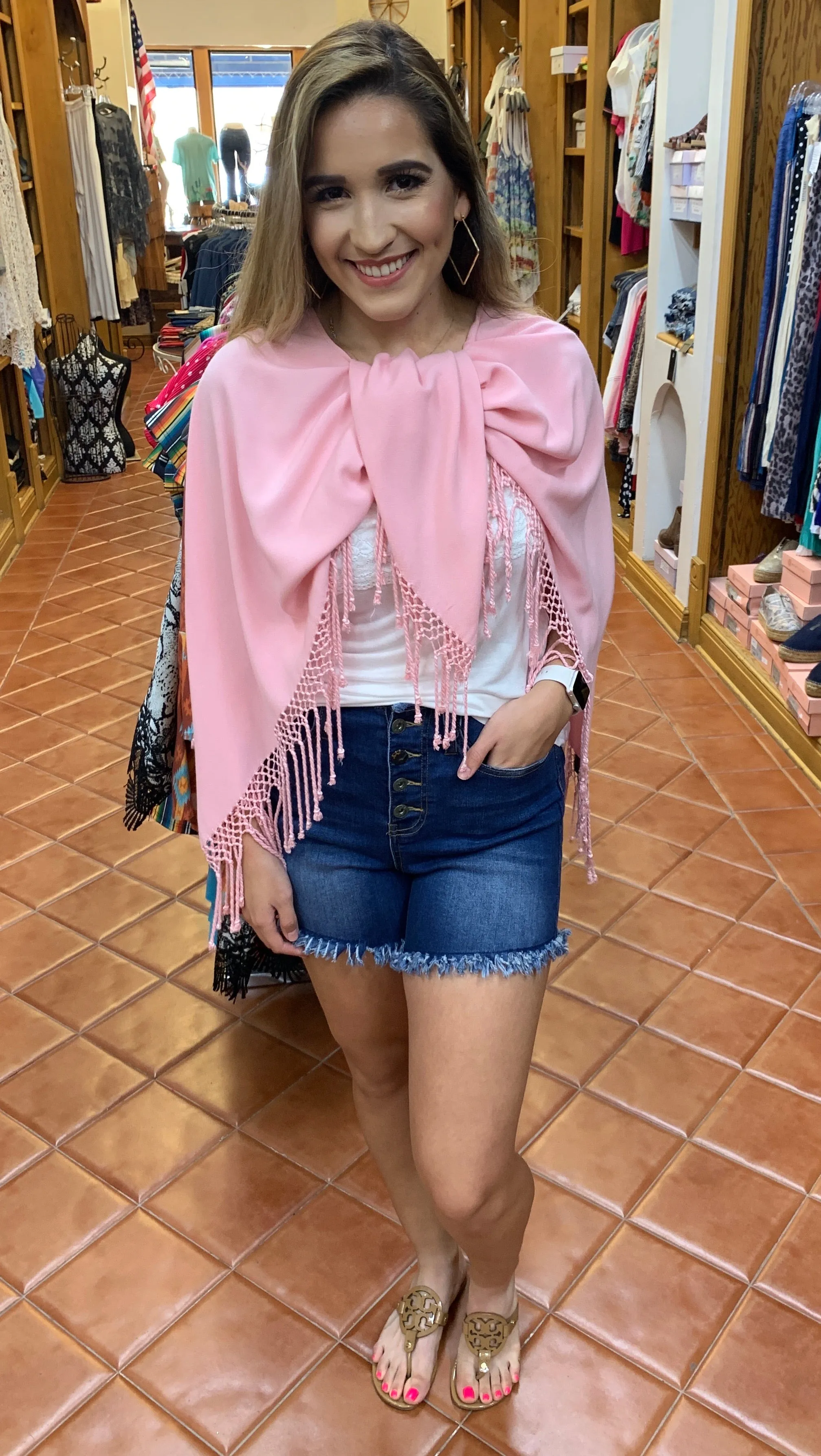 Fringed Poncho In Solid Colors
