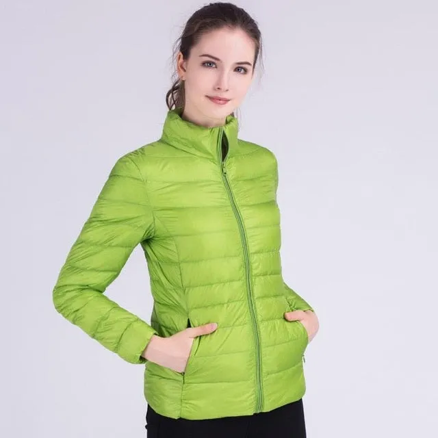 Ftlzz New Autumn Winter Women Ultra Light White Duck Down Jackets Candy Color Slim Short Design Warm Down Coats