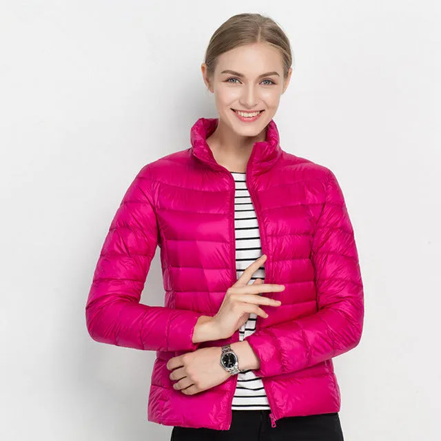 Johnature 2018 New Women Coat Autumn Winter 90% White Duck Down Jacket  16 Colors Warm Slim Zipper Fashion Light Down Coat S-3XL