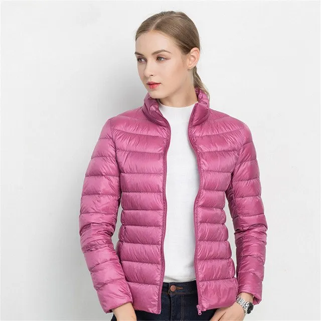 Johnature 2018 New Women Coat Autumn Winter 90% White Duck Down Jacket  16 Colors Warm Slim Zipper Fashion Light Down Coat S-3XL