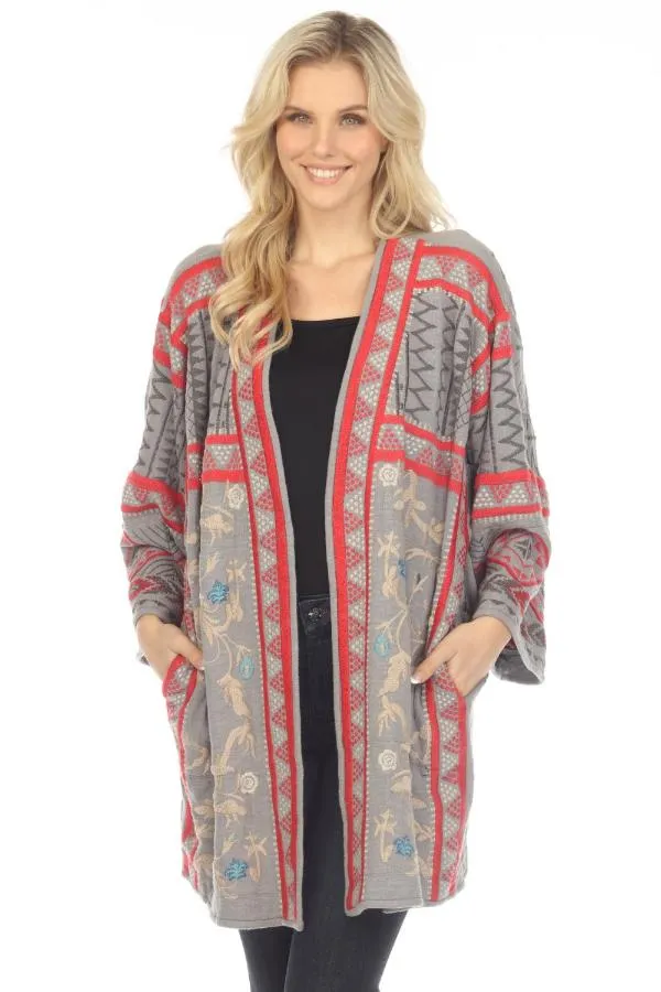 Johnny Was Biya Rahi Open Front Embroidered Kimono Boho Chic B52823