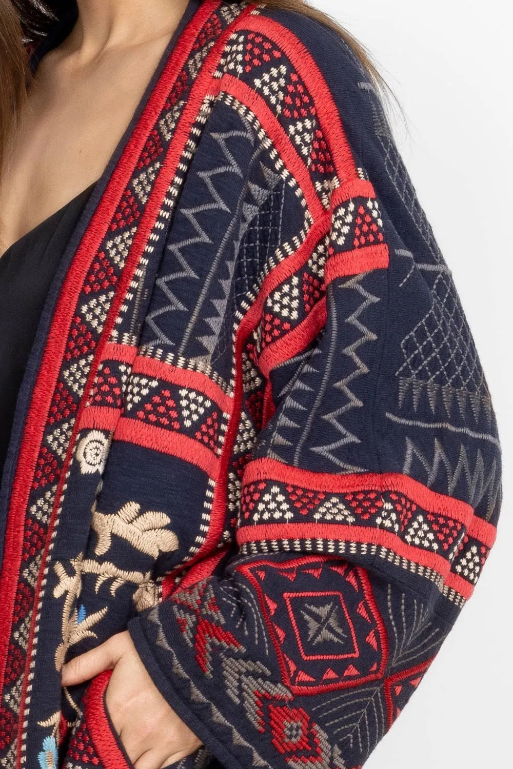 Johnny Was Biya Rahi Open Front Embroidered Kimono Boho Chic B52823