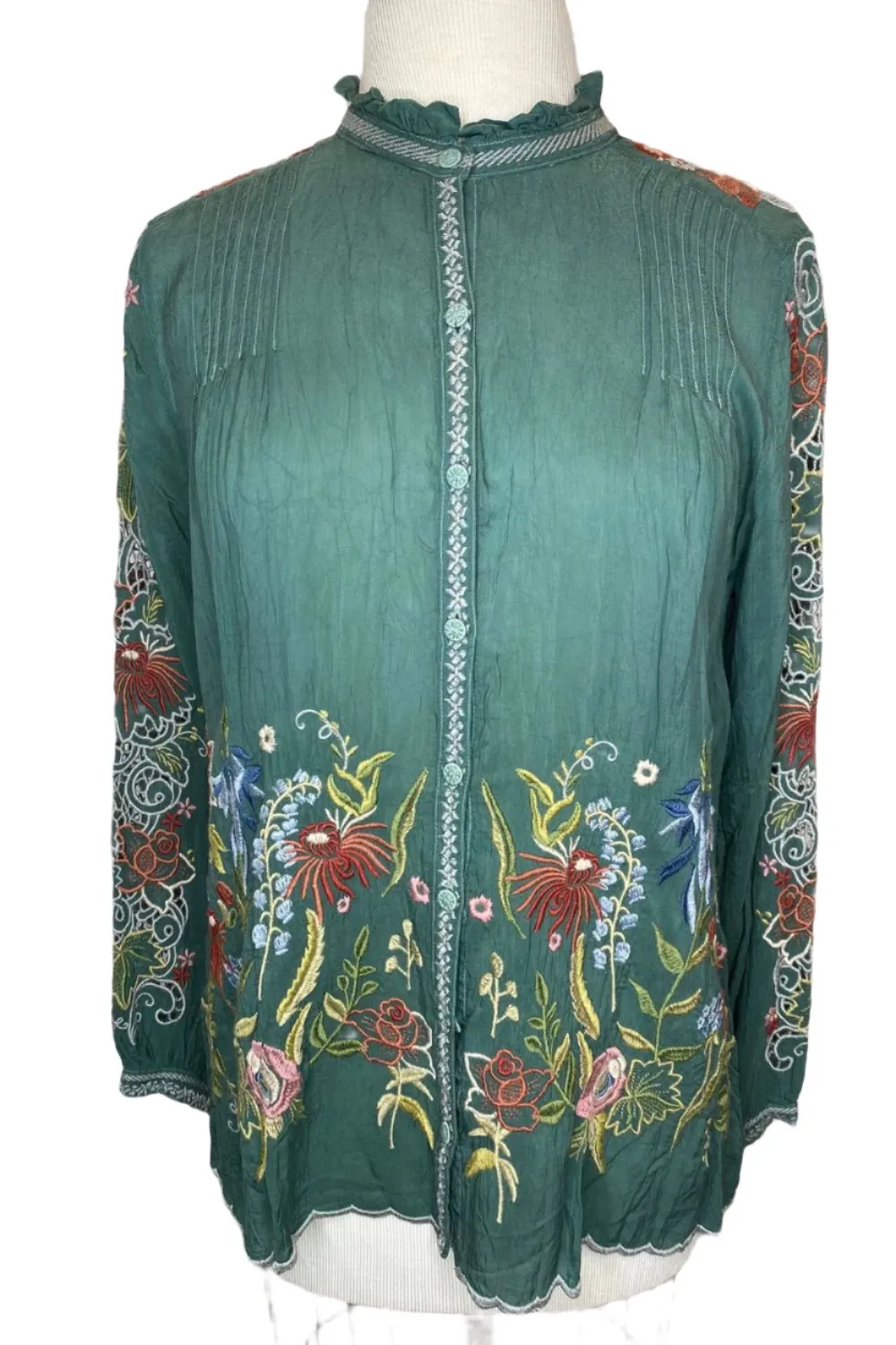 Johnny Was Ruelle Embroidered Button-Down Blouse Boho Chic C17023 *