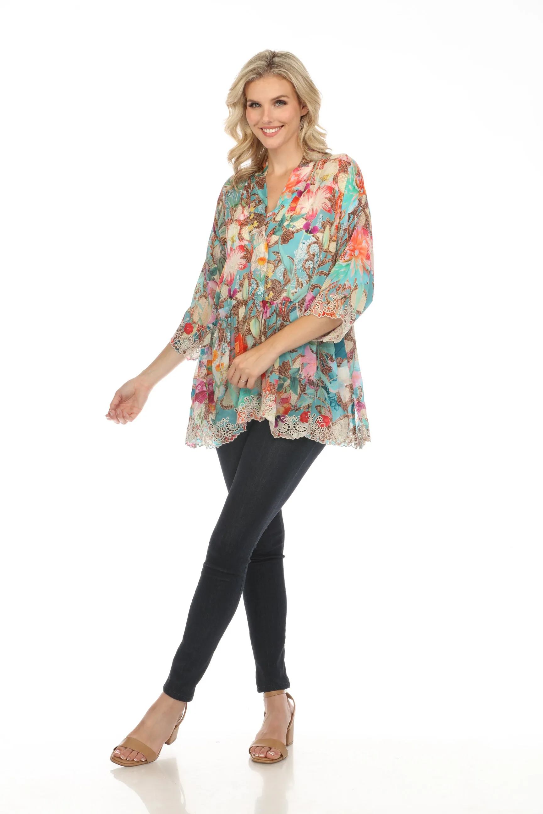 Johnny Was Tia Floral Print 3/4 Sleeve Kimono Boho Chic C41924A5