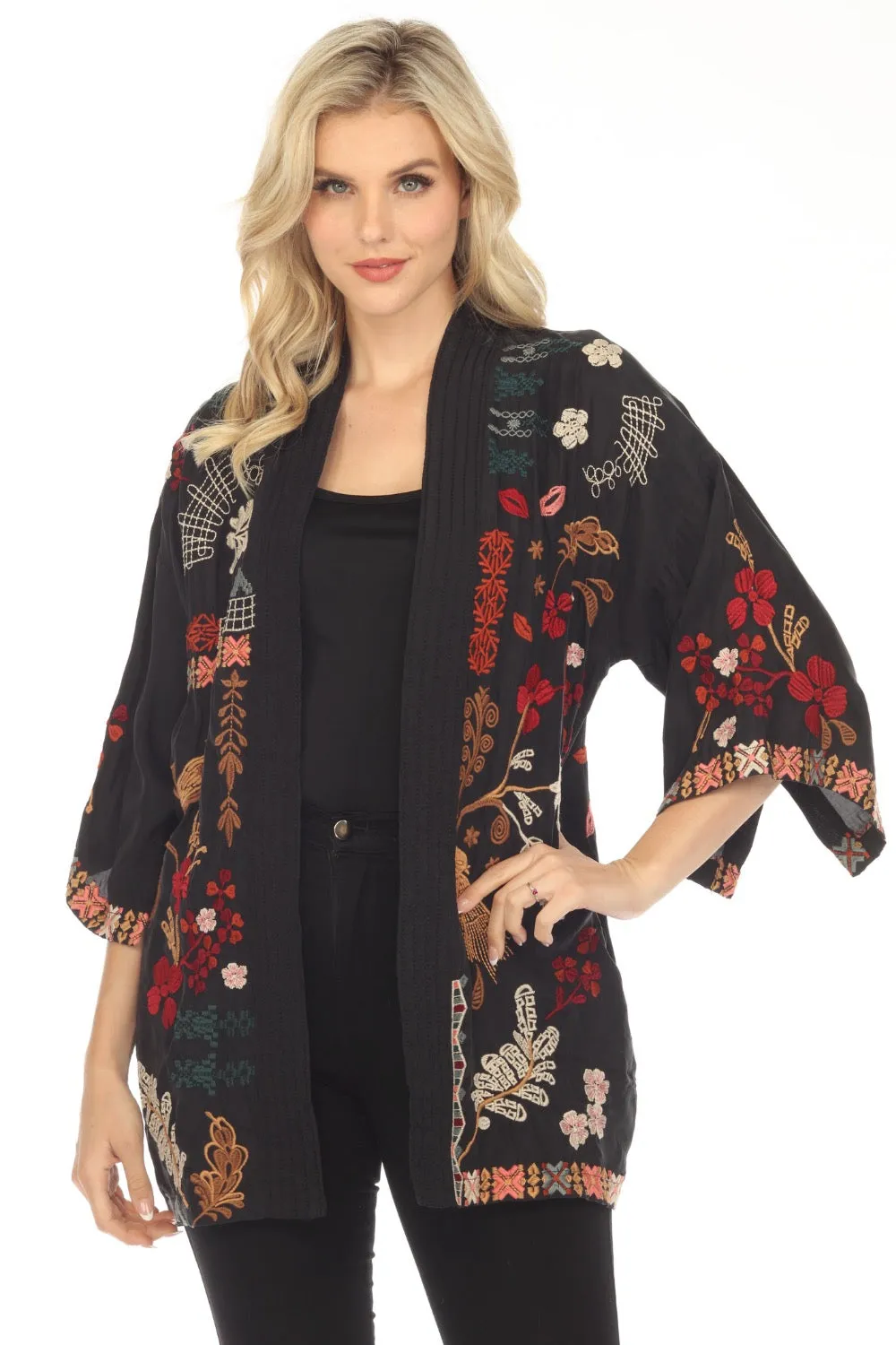 Johnny Was Workshop Zuzu Embroidered Open Front Kimono Boho Chic W43023 *