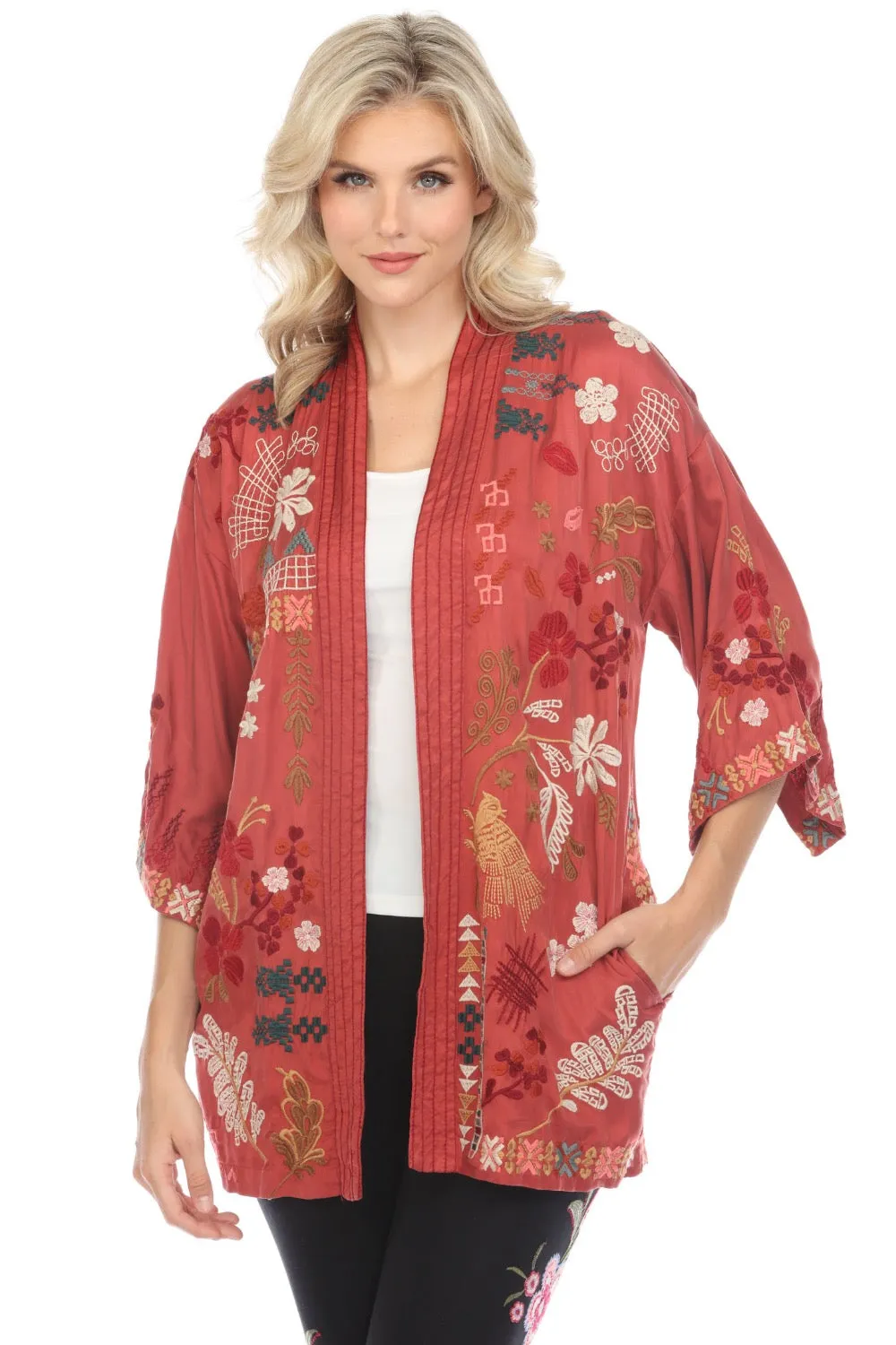 Johnny Was Workshop Zuzu Embroidered Open Front Kimono Boho Chic W43023 *