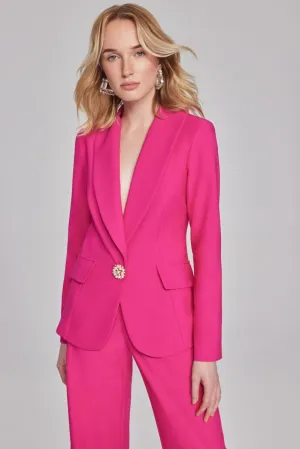 Joseph Ribkoff Shocking Pink Pearl Ornament Button Twill Fitted Blazer Jacket 241737