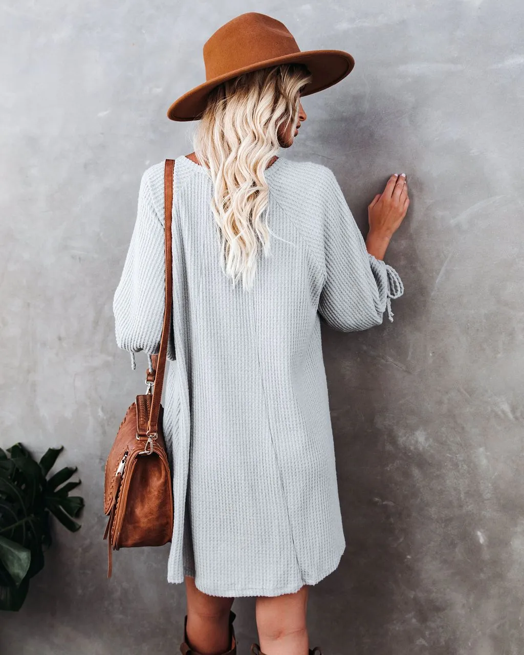 Knit Round Neck Ruffled Lace-up Mini Dresses