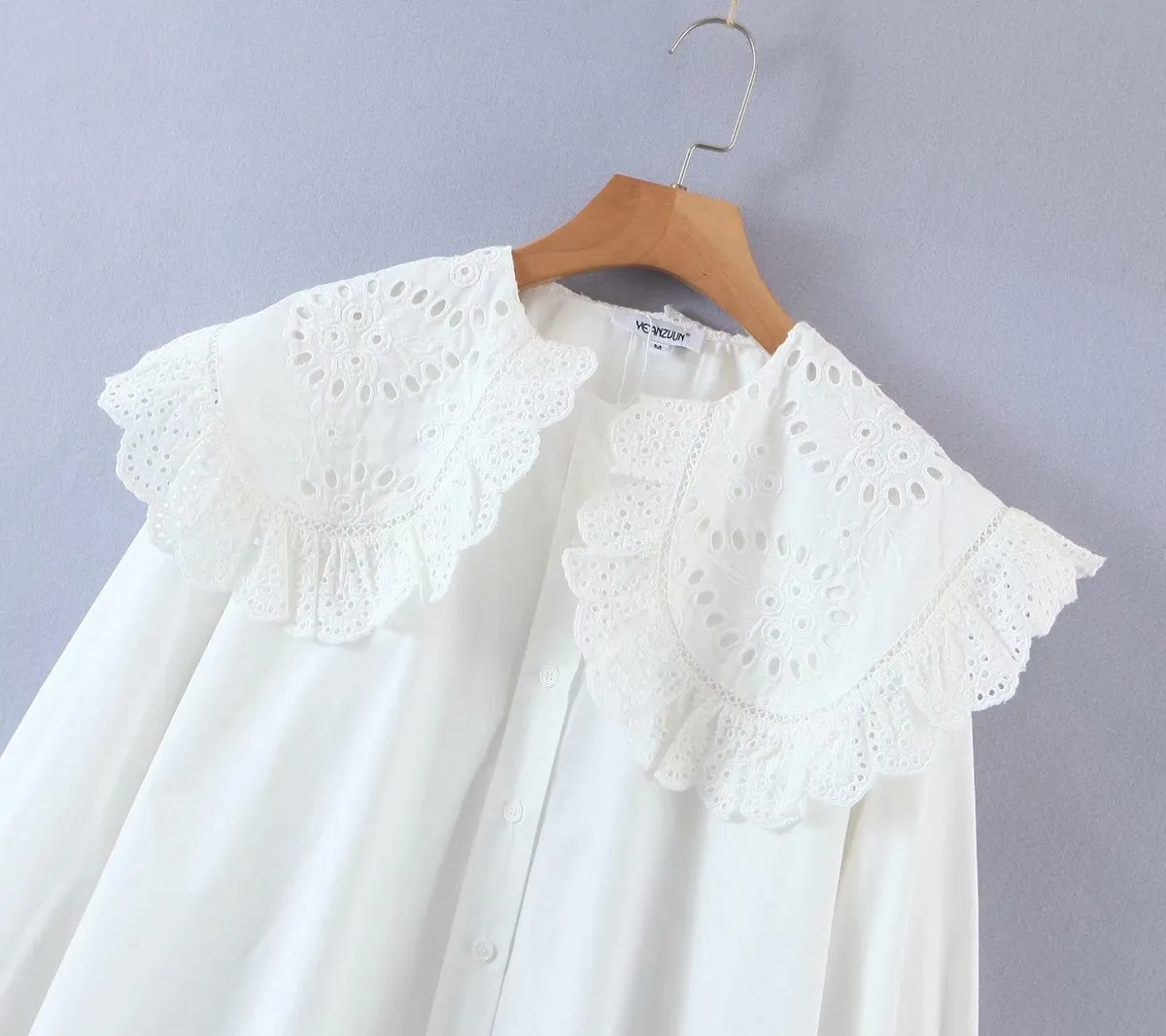 Lace Peter Pan Collar Single-breasted Shirts Blouses