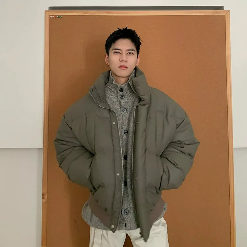 Leather Stand Collar Down Jacket