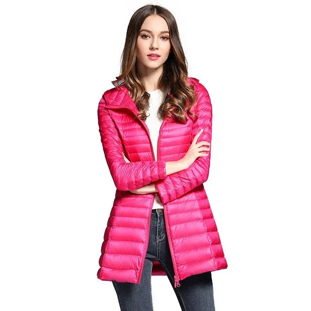 Long Down Jacket Women Winter Down Coats Ultra Light Down Jacket Quilted Hooded Coat Women Duck Downs Jacket Coat