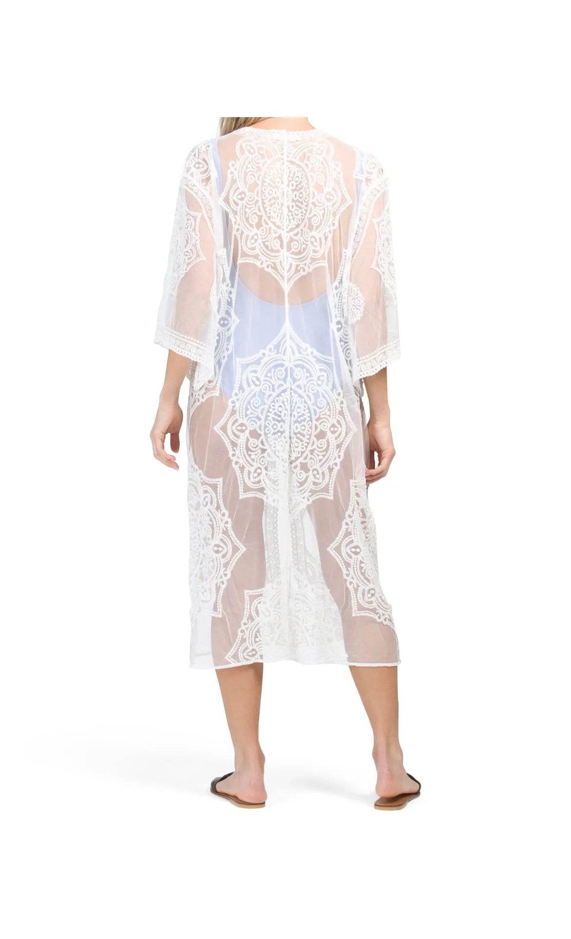 Long Lace Crochet Kimono Cover-Up Women