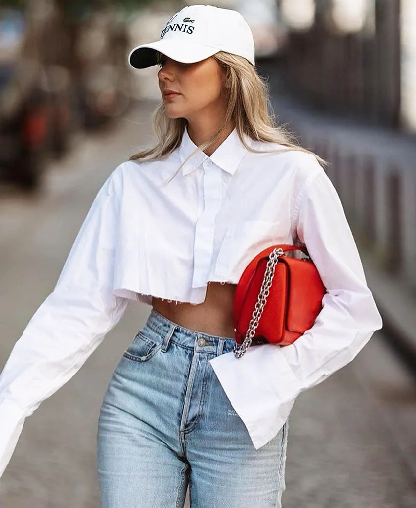 Long Sleeve Single-breasted Irregular Short Cotton Shirt Blouse