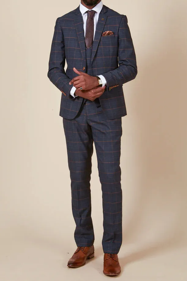 MARC DARCY Jenson Blazer - Mens Slim Fit - Marine Navy Check