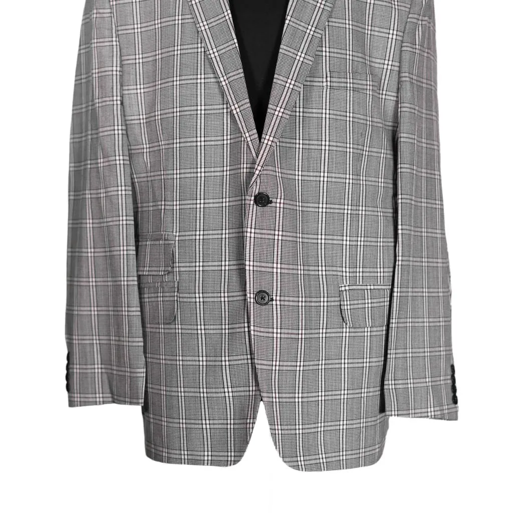 Men's Blazer Black White Red Plaid Jacket Sport Coat (46R)