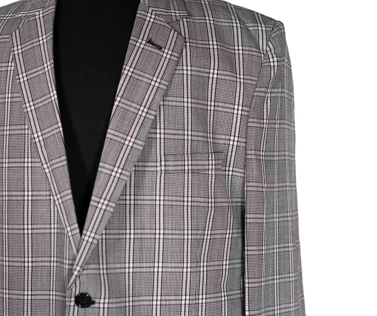 Men's Blazer Black White Red Plaid Jacket Sport Coat (46R)