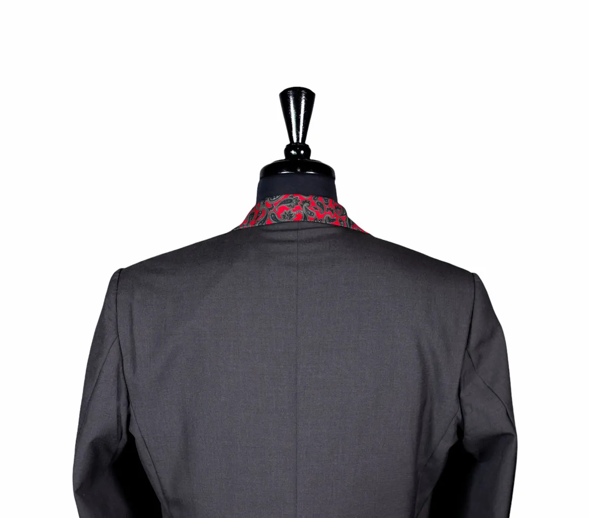 Men's Gray Wool Blazer with Paisley Lapel 40R