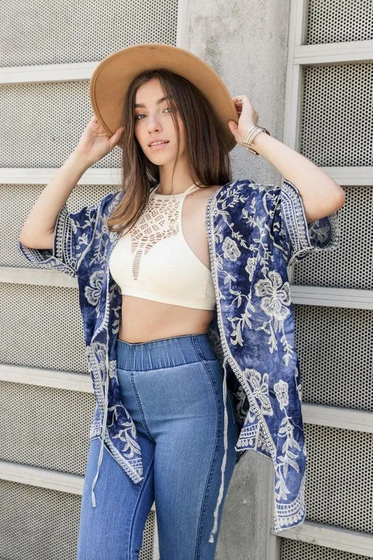 NIGHTBIRD EMBROIDERED KIMONO BLUE