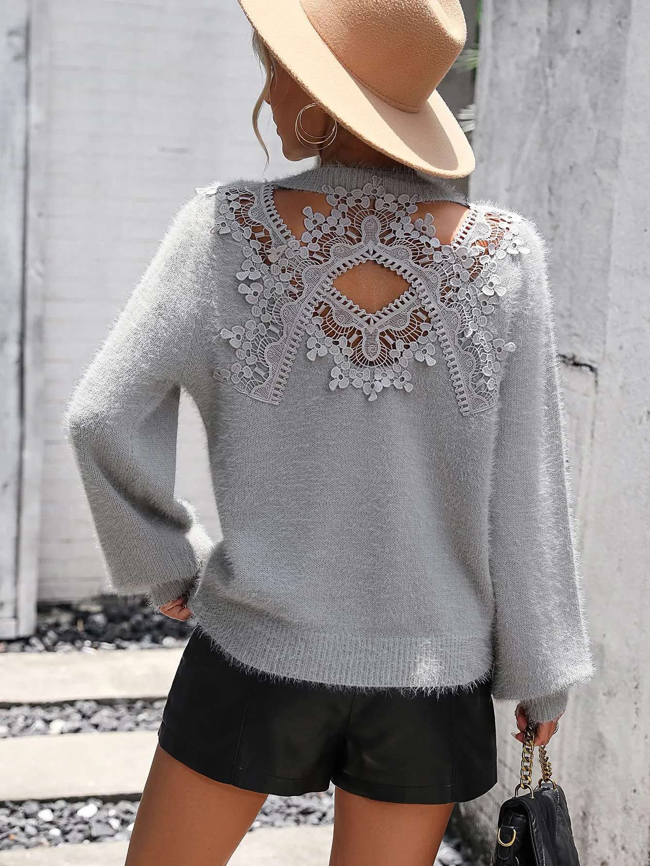 Nora Lace Detail Cutout Long Sleeve Pullover Sweater