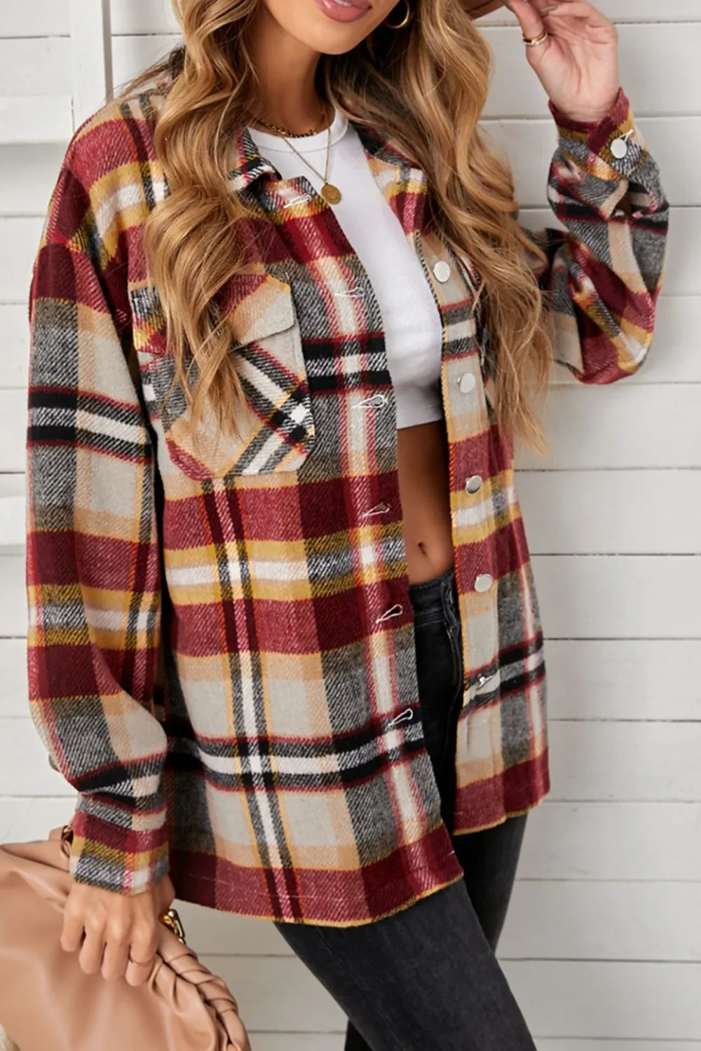 Patrizie Plaid Pocketed Button Down Shacket