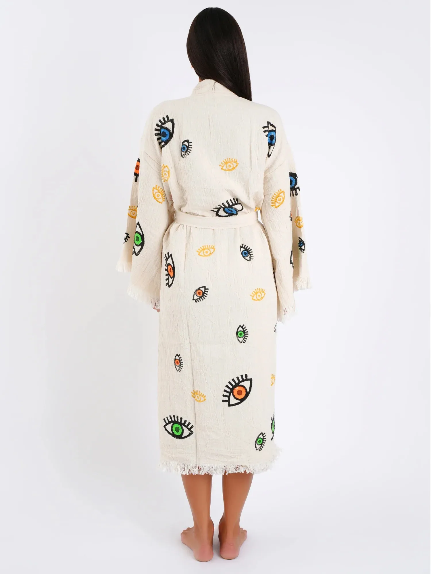 Peshtemal Natural with Multi Evil Eye Kimono/Robe