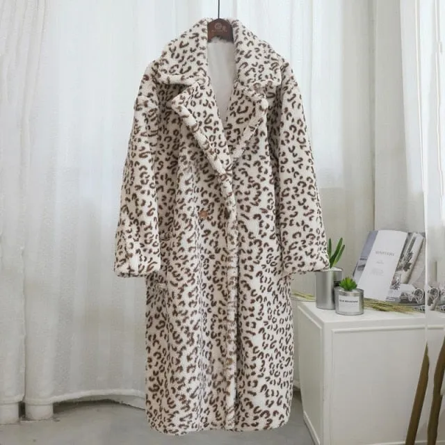 Pink Long Teddy Bear Jacket Coat Women Winter Thick Warm
