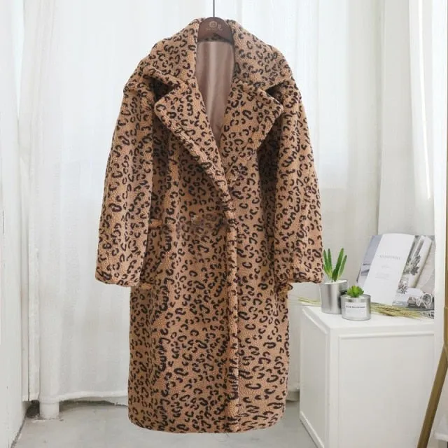 Pink Long Teddy Bear Jacket Coat Women Winter Thick Warm