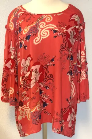 PLUS LS ROUND NECK RUFFLE TOP