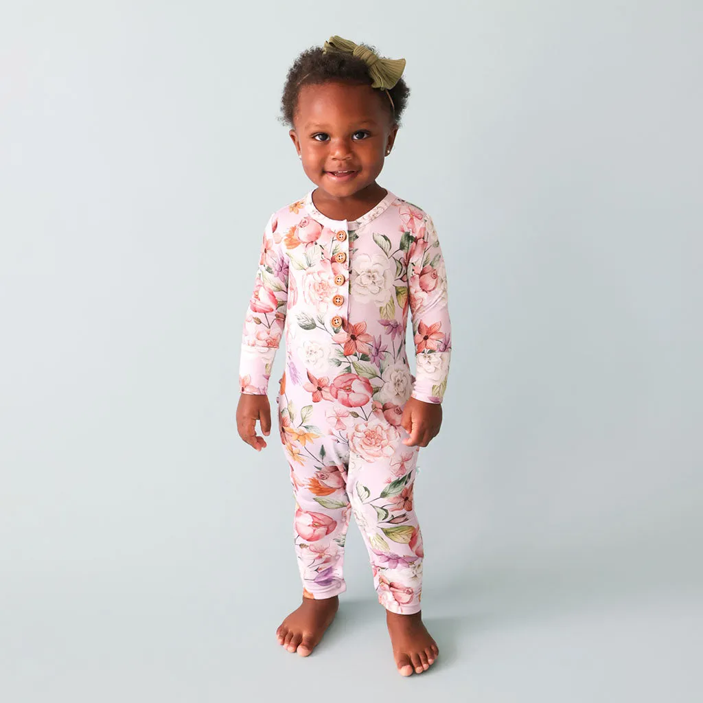 Posh Peanut Pari L/S Ruffled Henley Romper