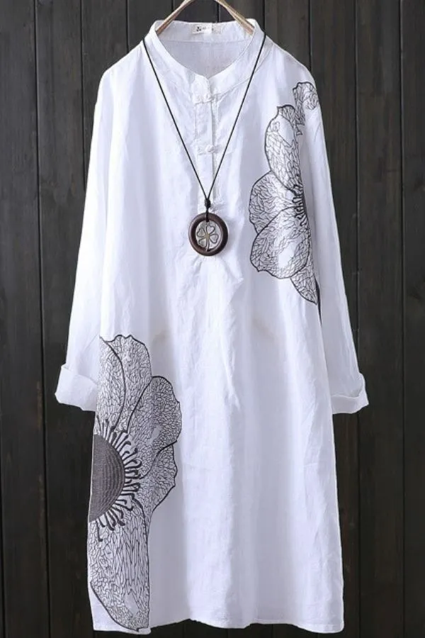 Printing Cotton Long Sleeve Blouse