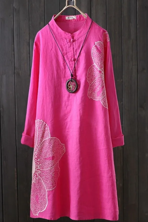 Printing Cotton Long Sleeve Blouse