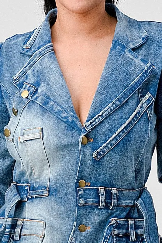 PUFF SLEEVE DENIM BLAZER DRESS