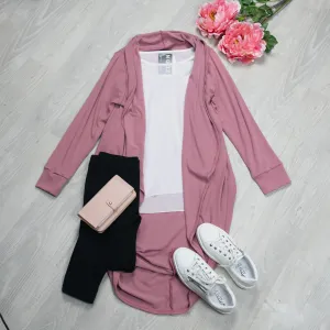 Rose - Ribbed Long Kimono Cardi