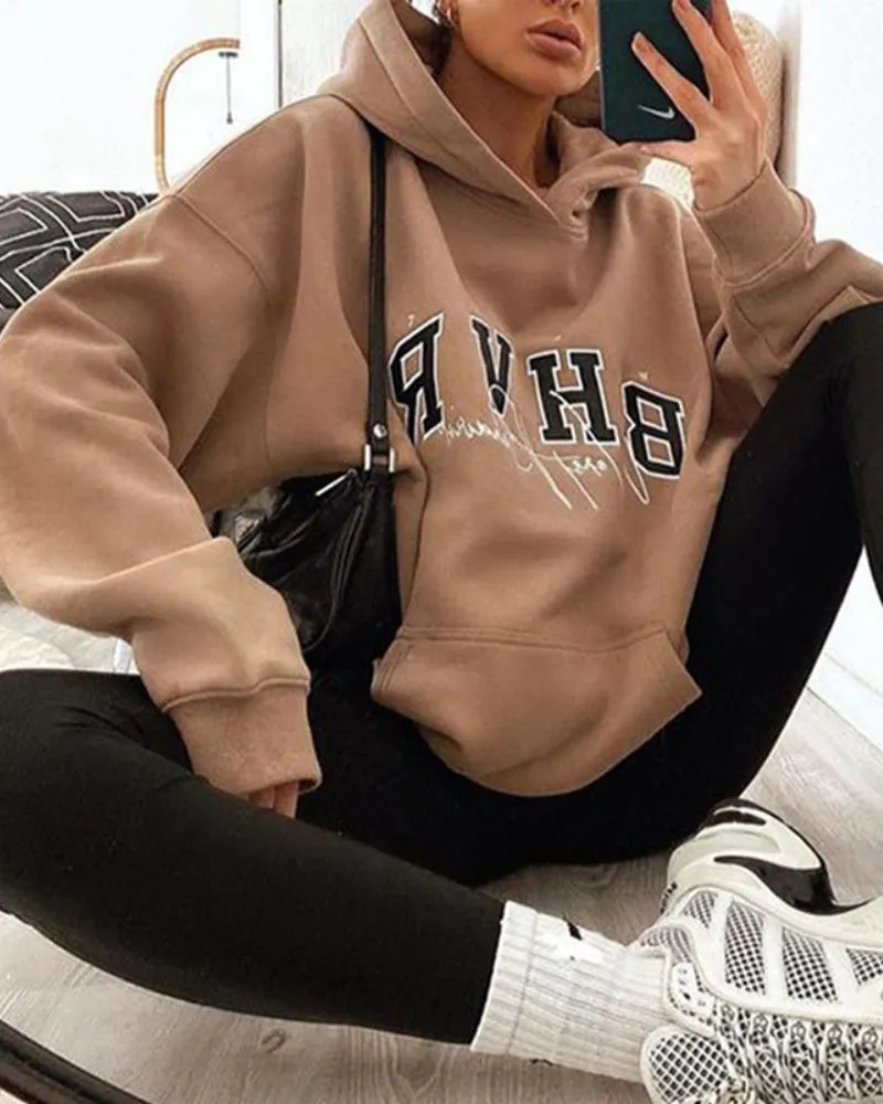 Round Neck Floral Printed Hoodies Blouses Sweatshirts