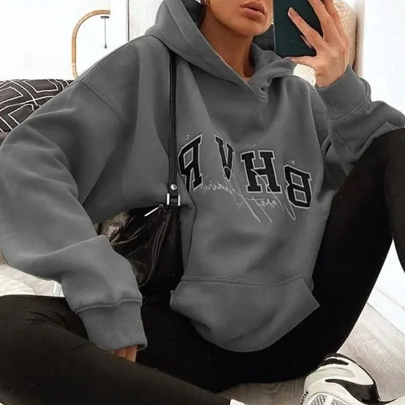 Round Neck Floral Printed Hoodies Blouses Sweatshirts