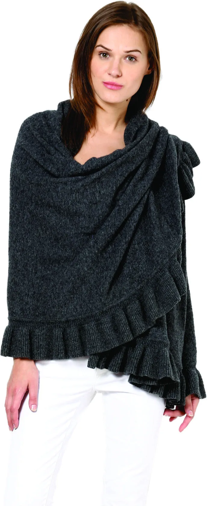 Ruffle Trim Knitted Shawl