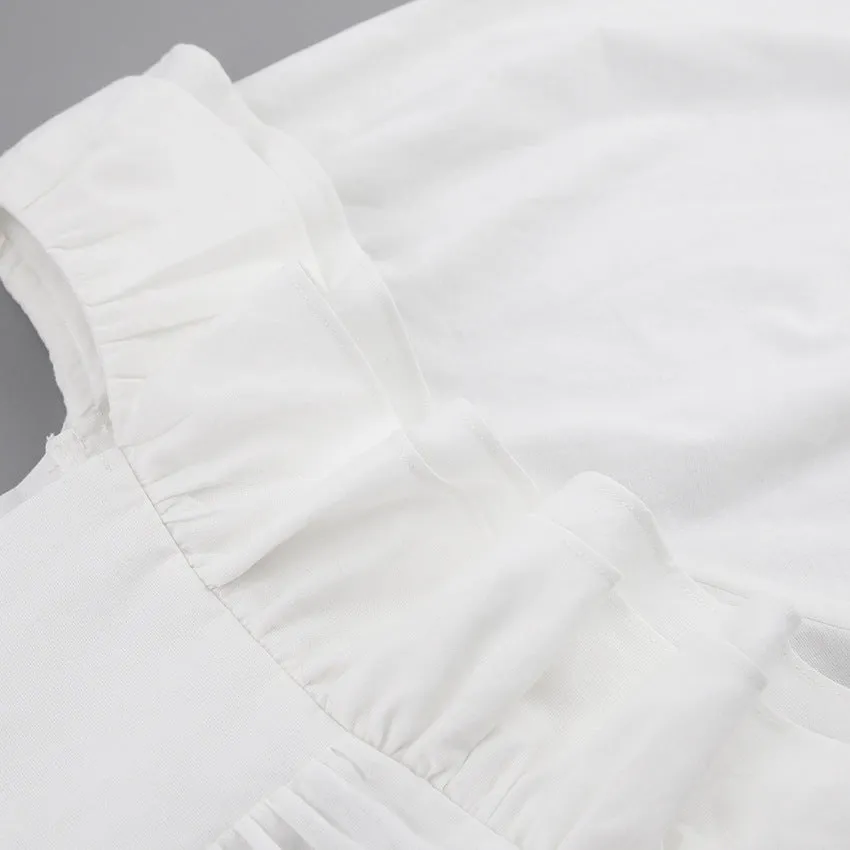 Square Collar Ruffled Lantern Sleeve Shirts Blouses