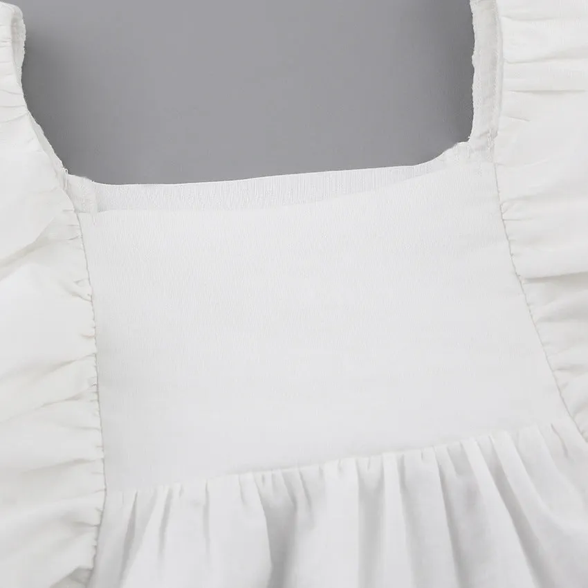 Square Collar Ruffled Lantern Sleeve Shirts Blouses