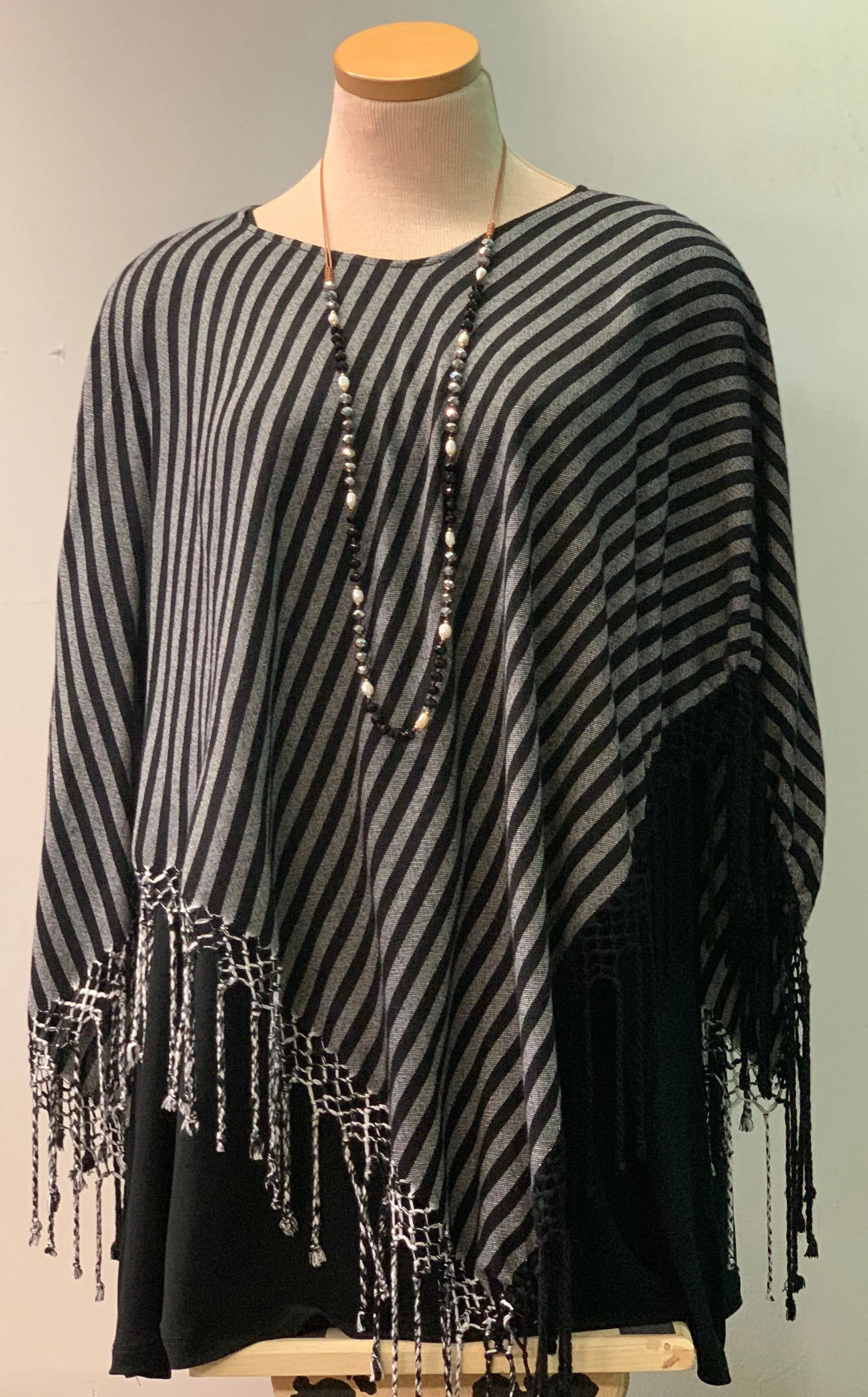 Striped Fringe Poncho