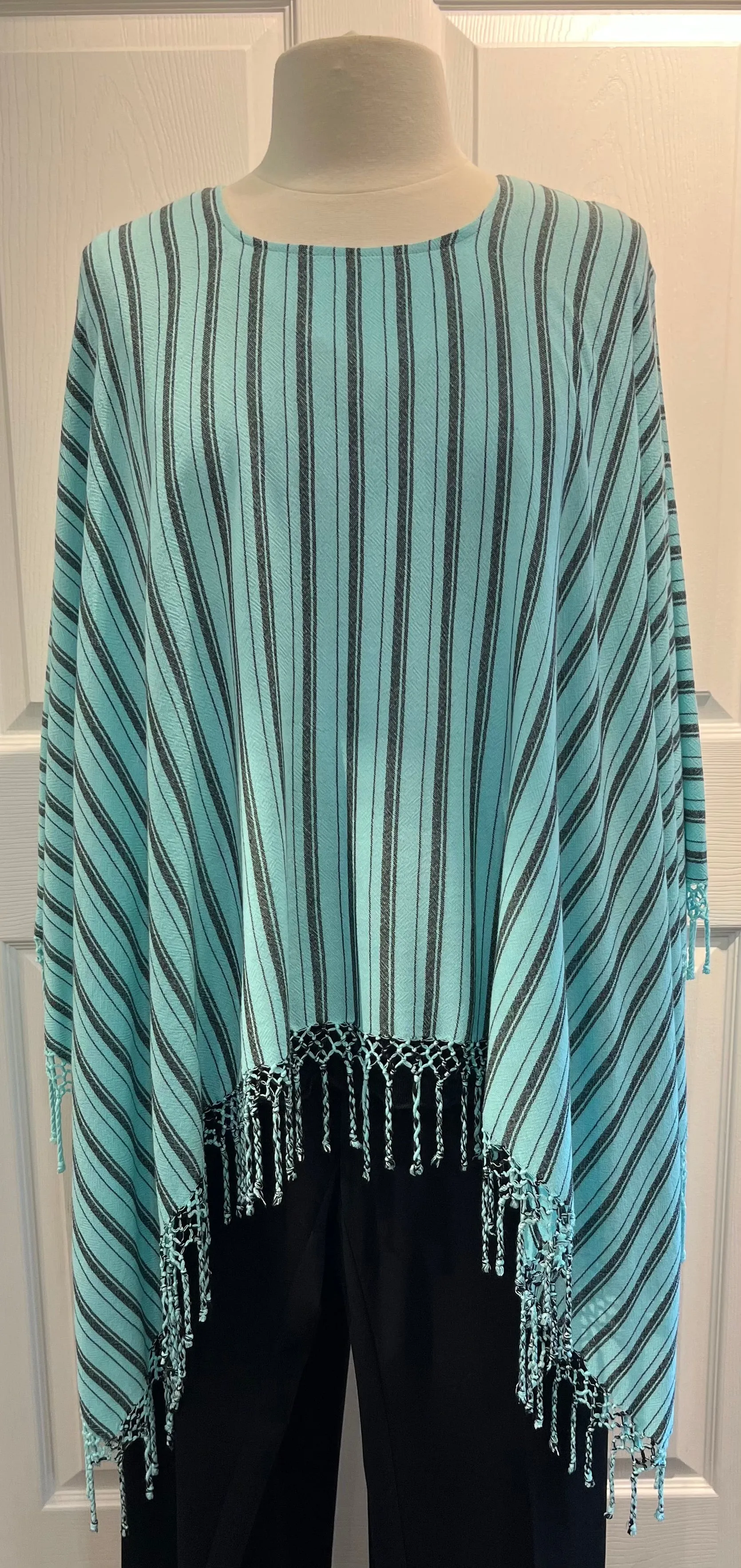 Striped Fringe Poncho