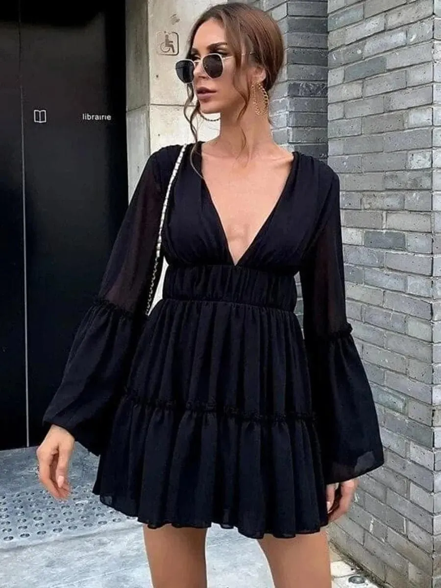 V-neck Ruffle Hem Vacation Dress M0206