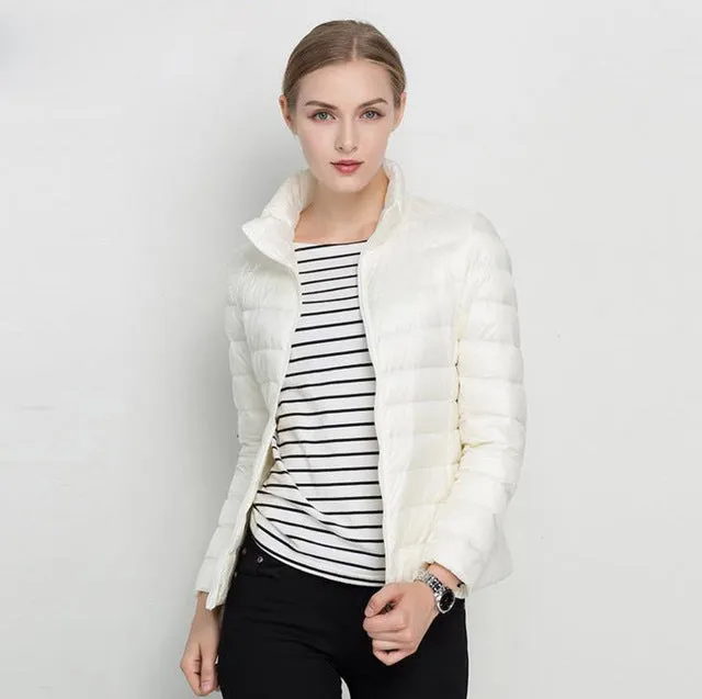 Women 90% White Duck Down Jacket Winter Fall Female Ultra Light Down Jackets Slim Solid Long Sleeve Parkas Candy Color Zip Coat