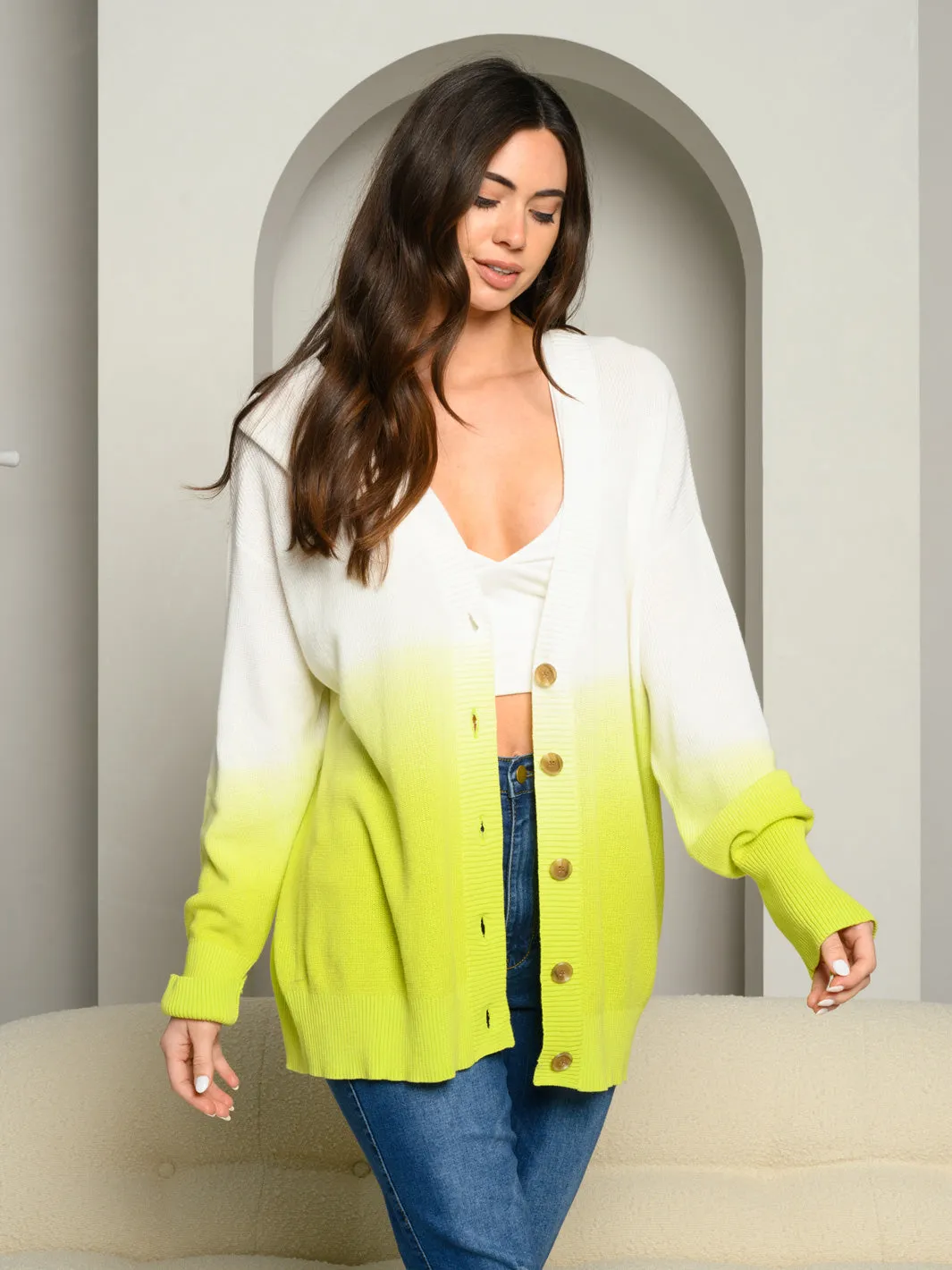 WOMEN'S LONG SLEEVE BUTTON UP COLOR BLOCK SWEATER CARDIGAN